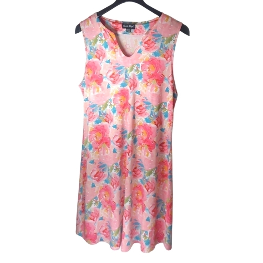 Charlie Paige Bright Sleeveless Floral Dress Pink Blue Size XL